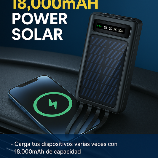 POWERBANK PRO SOLAR 18000 AMPERIOS 4 EN 1 CARGA ULTRARÁPIDA