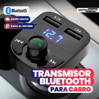 TRANSMISOR BLUETOOTH CON CARGADOR CARGA RAPIDA 2 EN 1 PARA CARRO + CABLE CARGA RAPIDA DE AUTO