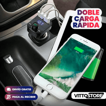 TRANSMISOR BLUETOOTH CON CARGADOR CARGA RAPIDA 2 EN 1 PARA CARRO + CABLE CARGA RAPIDA DE AUTO